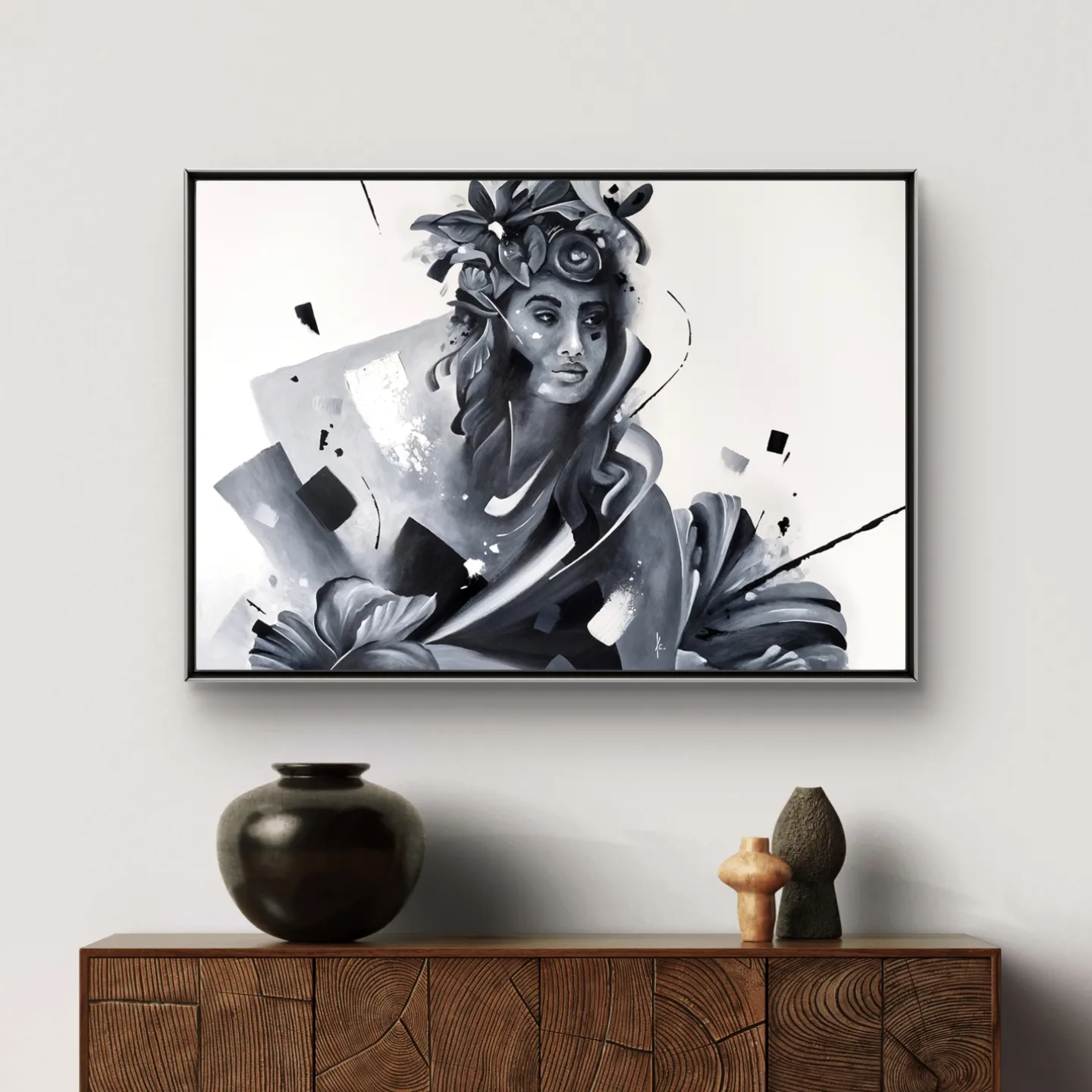 tableau portrait noir et blanc artiste peintre