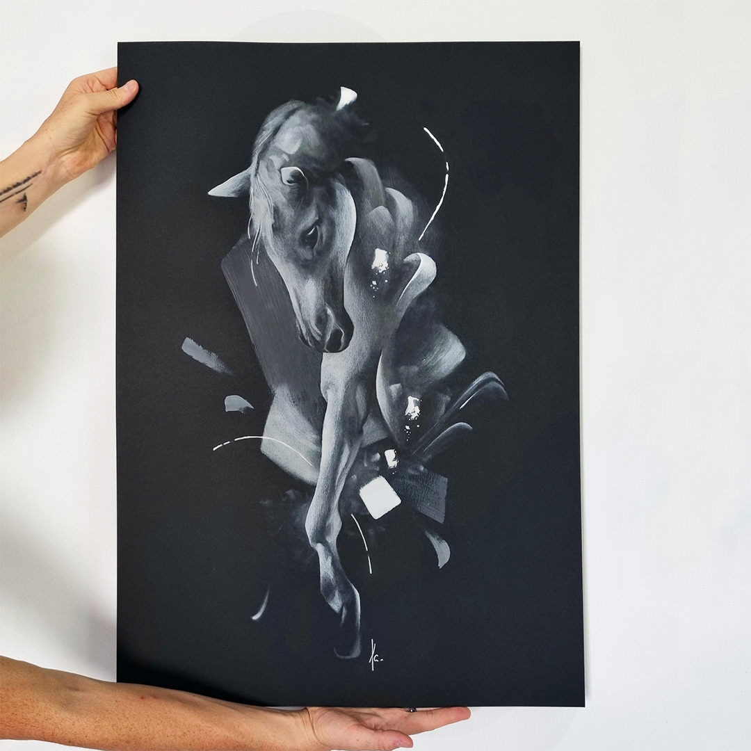 dessin cheval noir et blanc