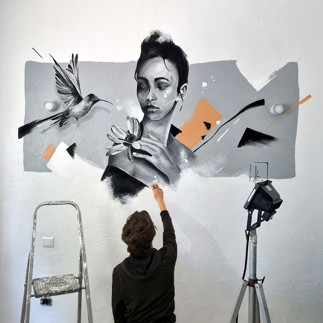 tableau portrait noir et blanc artiste peintre