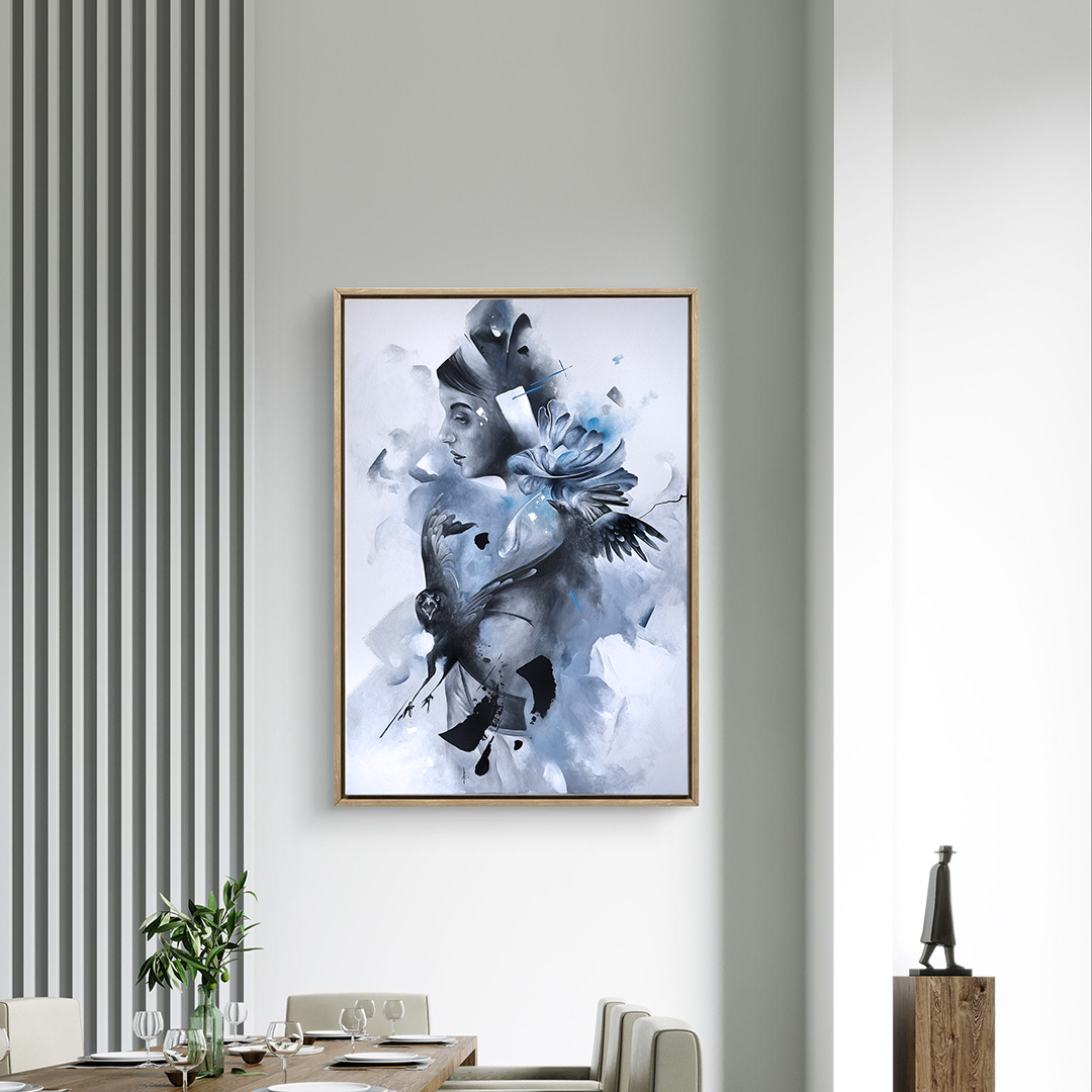 tableau portrait femme tableau tons bleus