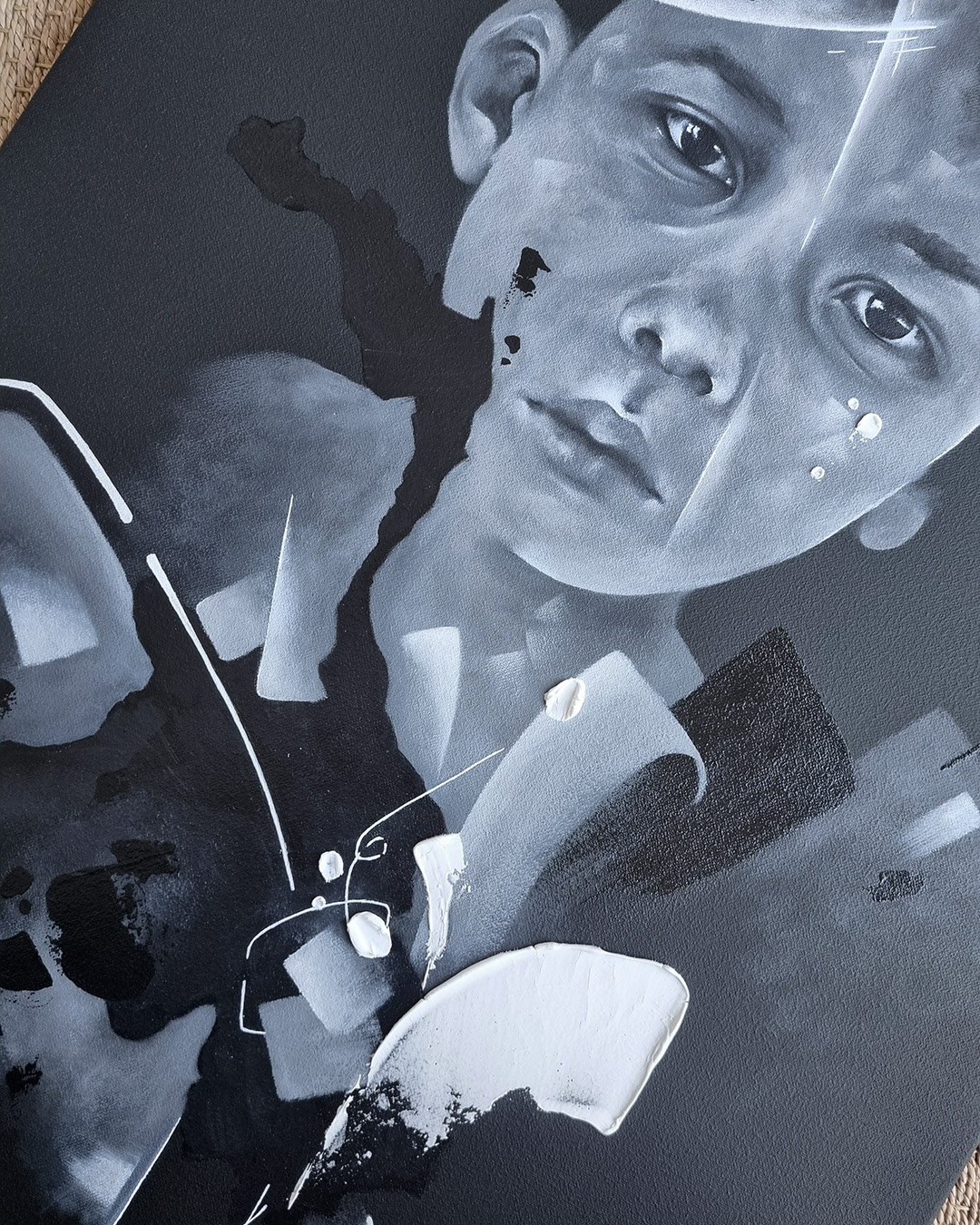 tableau peinture visage noir et blanc