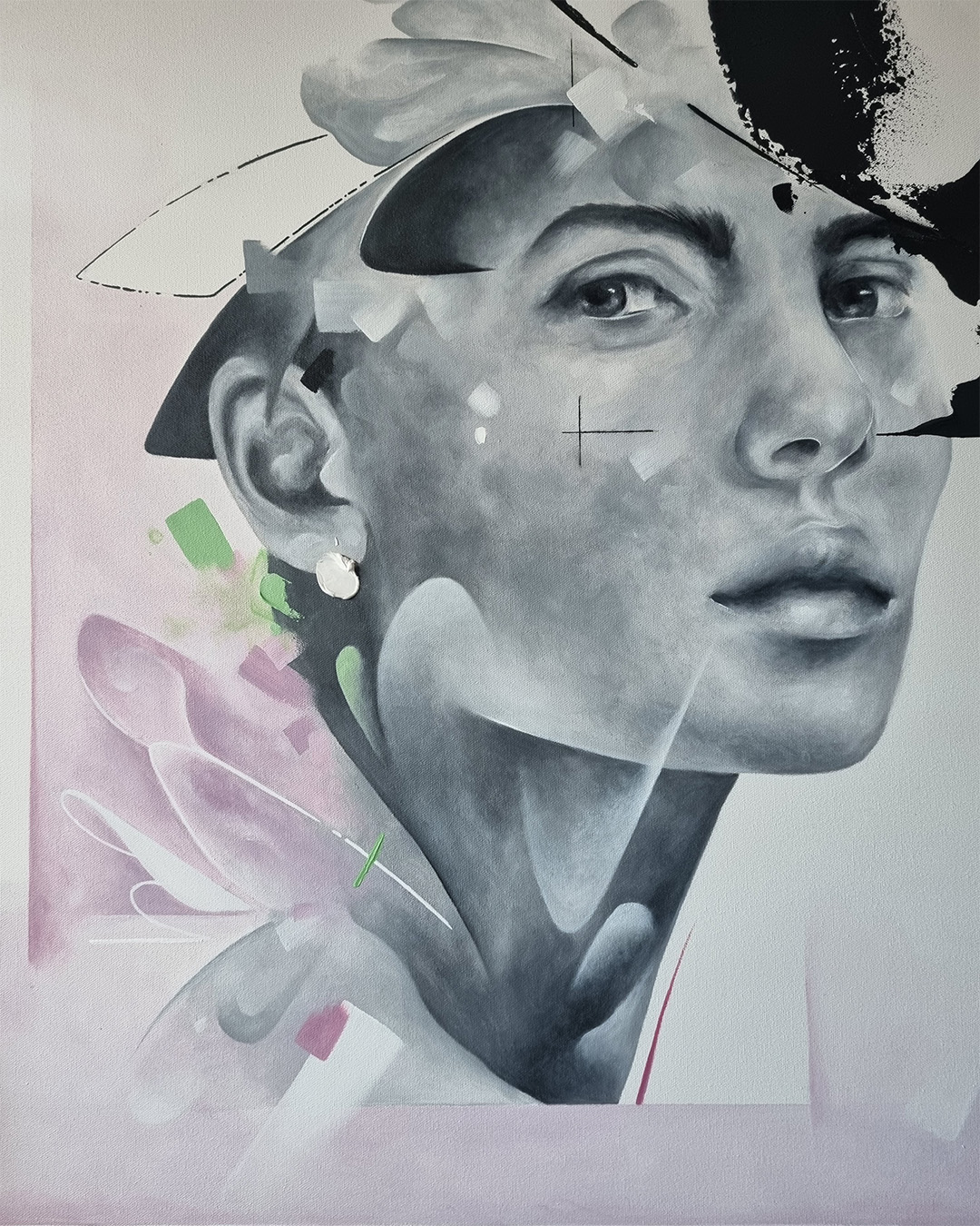 tableau peinture visage noir et blanc