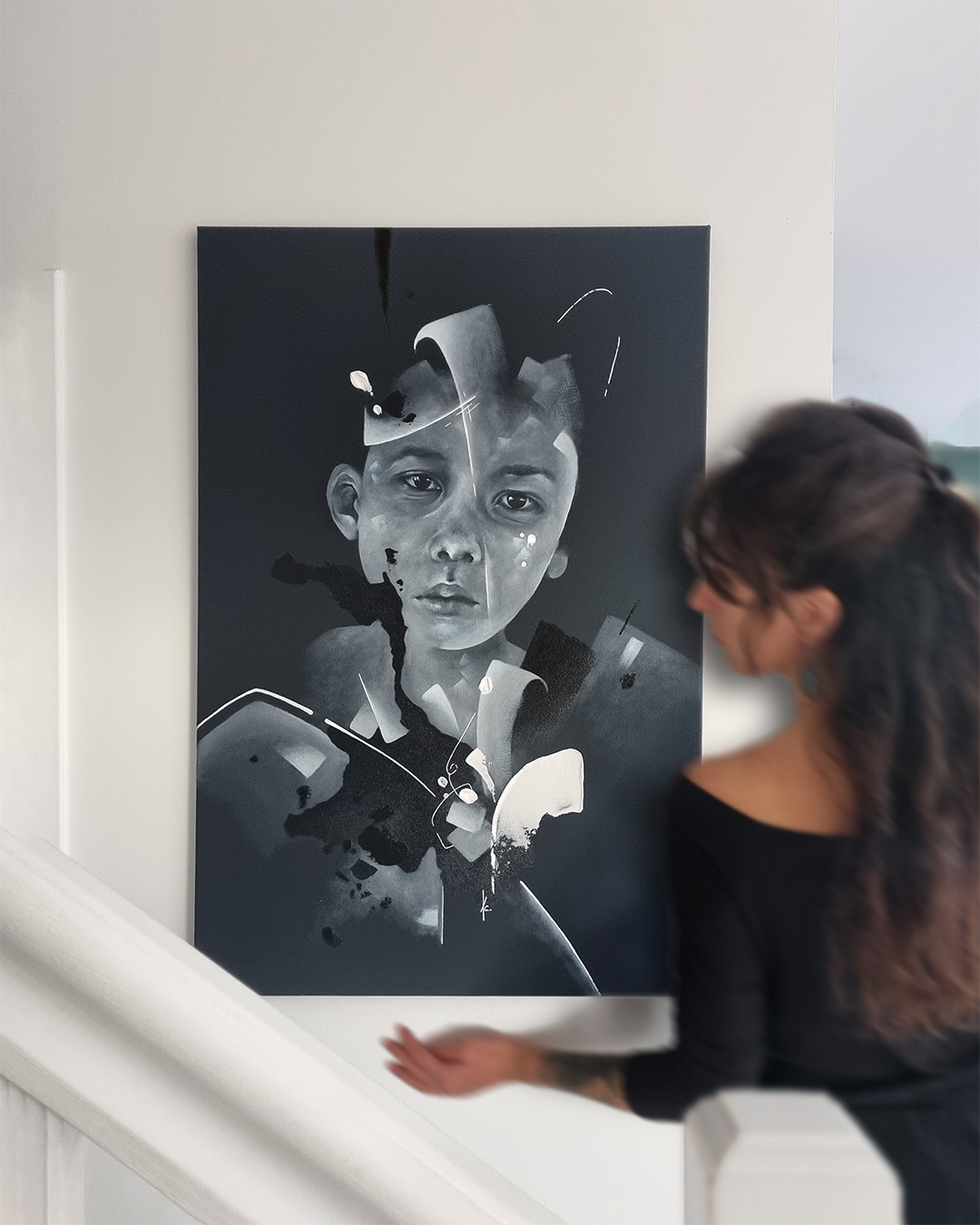 tableau portrait noir et blanc artiste peintre