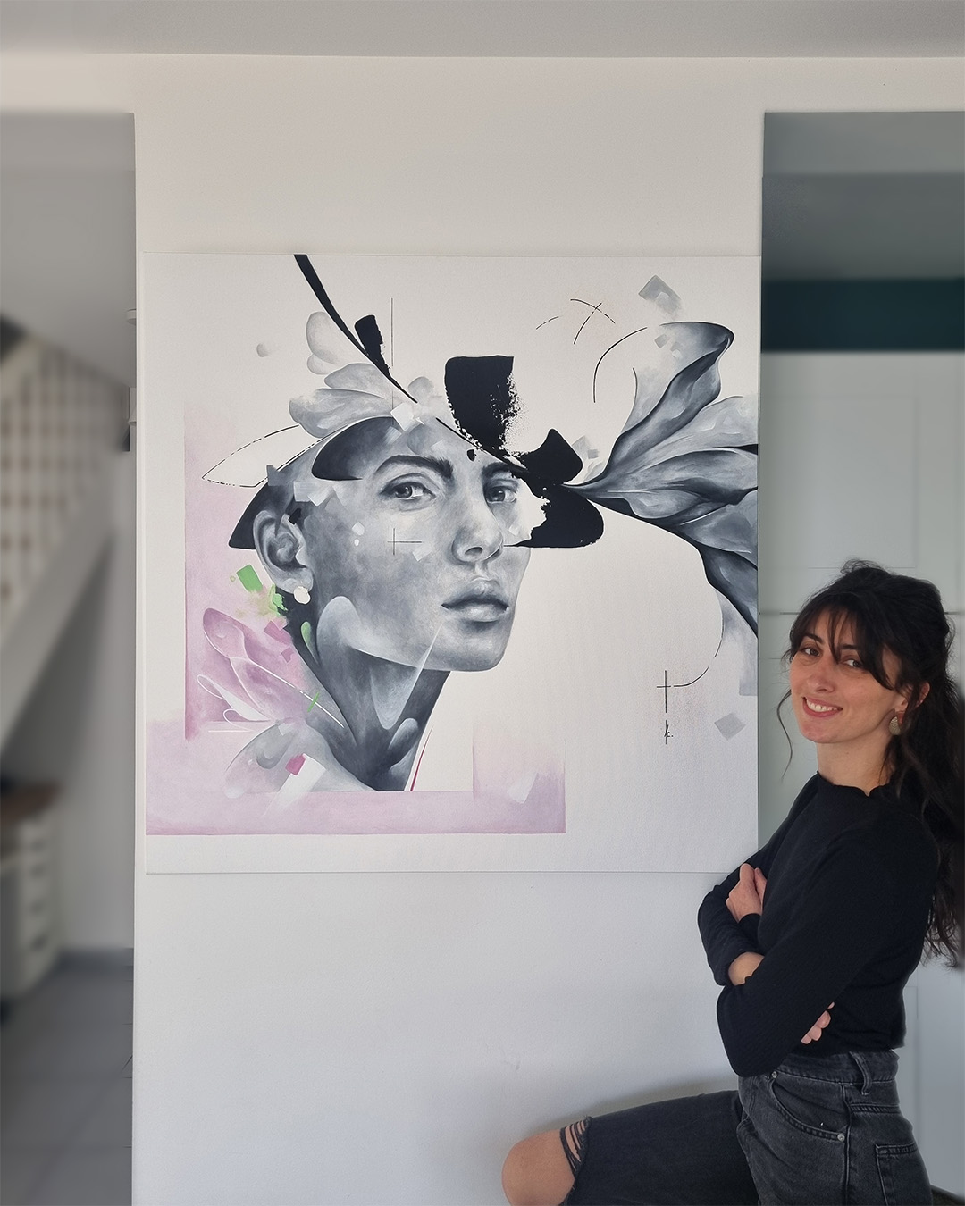 tableau portrait noir et blanc artiste peintre