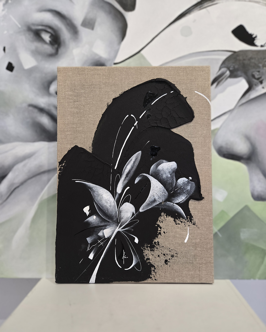 tableau portrait noir et blanc artiste peintre