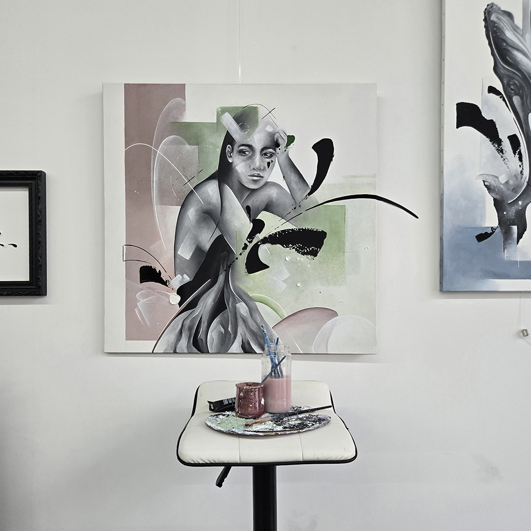 tableau portrait noir et blanc artiste peintre