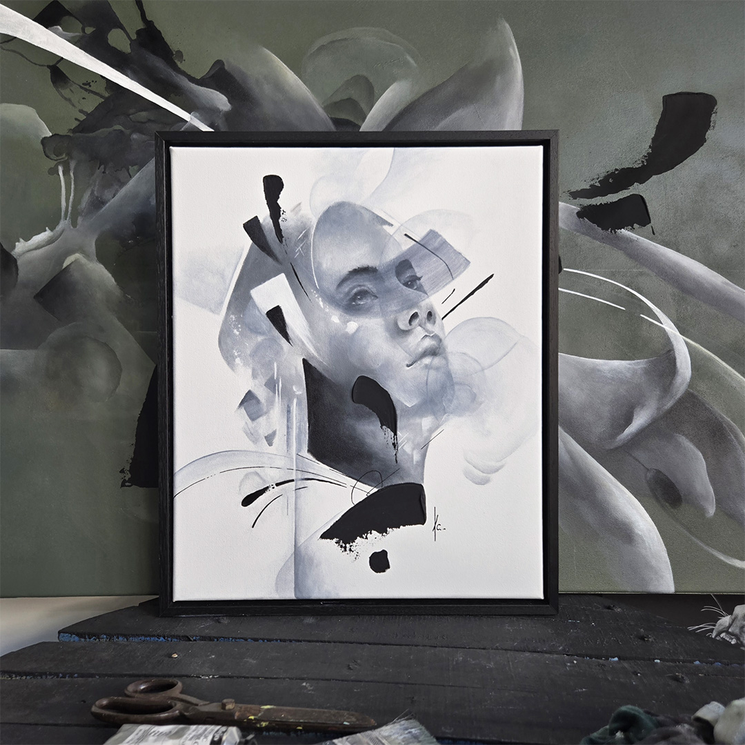 tableau portrait noir et blanc artiste peintre