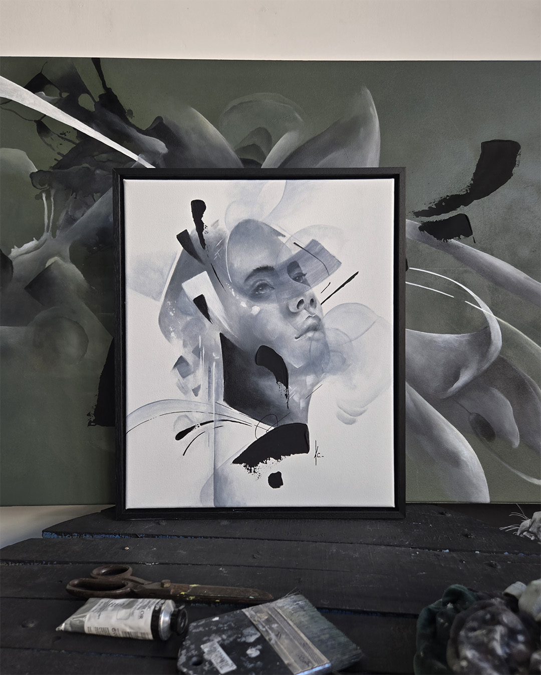 tableau portrait noir et blanc artiste peintre